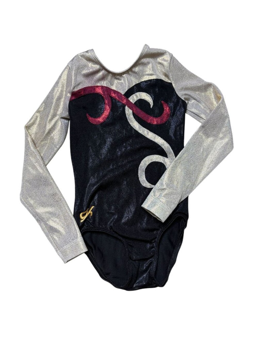 GK Child Small Long Sleeve Leotard Metallic Black and gold